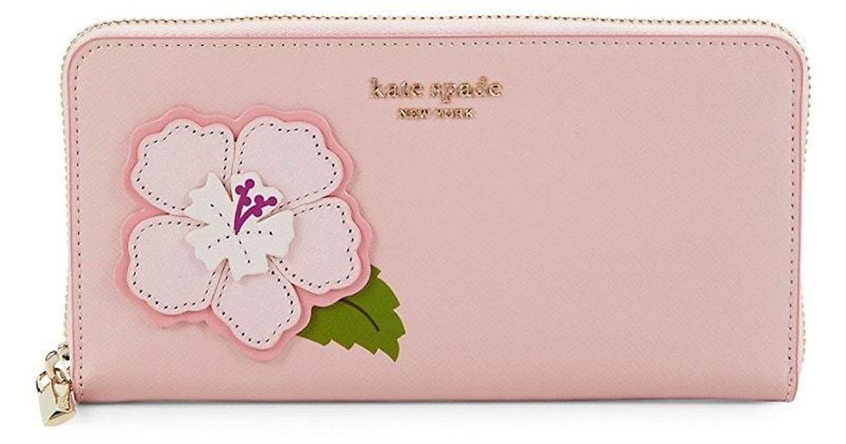 Kate Spade Hawaii Floral Appliqué Leather Zip Around Wallet in
