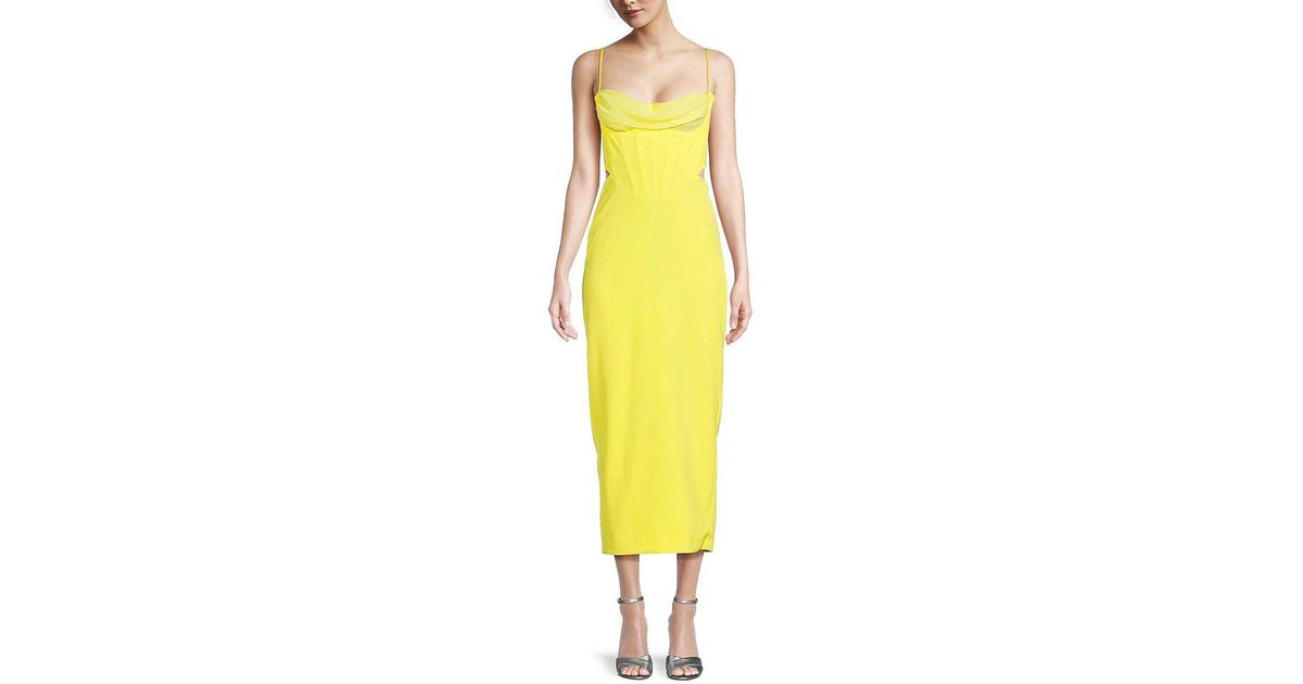 Bardot Martini Corset Midi Dress in Yellow Lyst