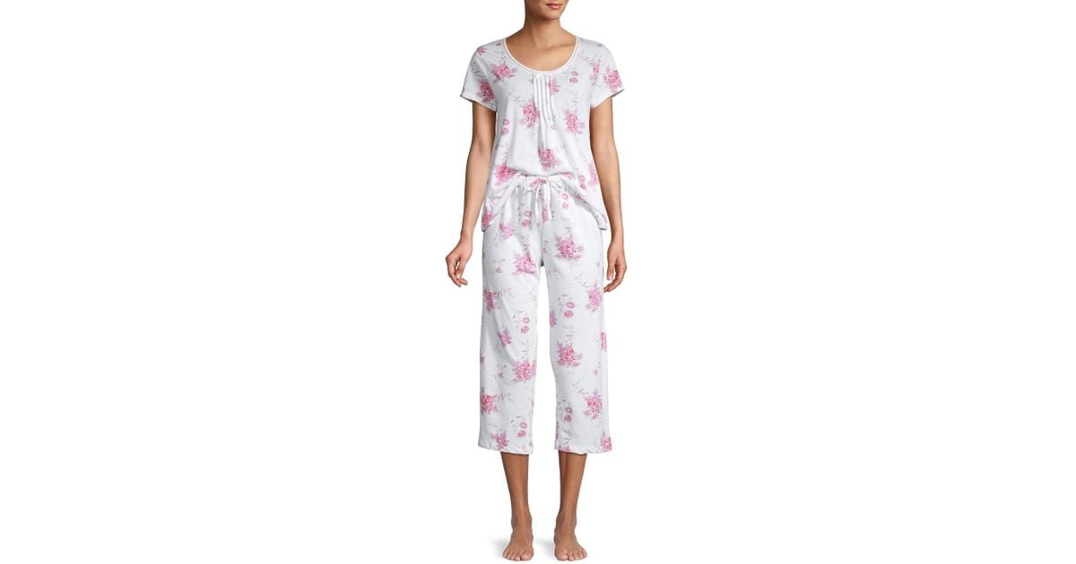 Carole Hochman Cotton 2-piece Floral Embroidery Trim Pajama Set in ...