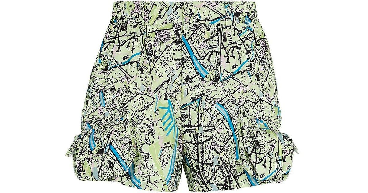 Fendi Map Print Bermuda Shorts in Green for Men | Lyst