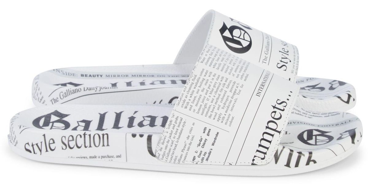 John Galliano Newspaperprint Leather Slides in White for Men Lyst