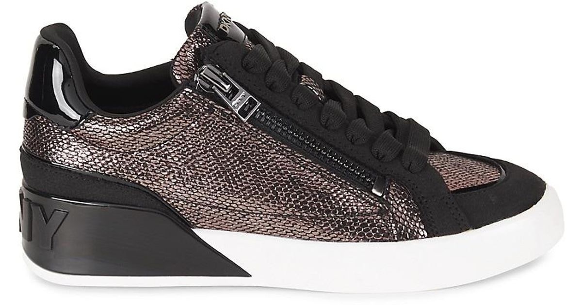 DKNY Womens Mei Everyday Lace Up Sneaker With Side Zipper Sneaker