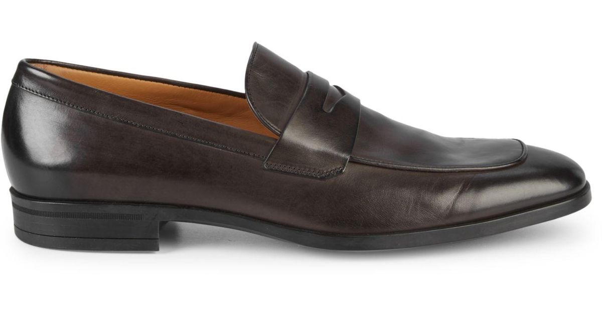 BOSS by HUGO BOSS Kensington Leather Penny Loafers in Gray for Men | Lyst