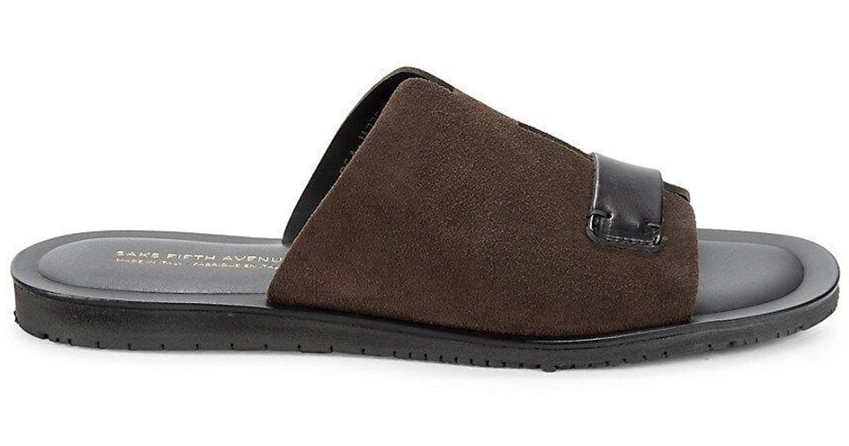 Saks Fifth Avenue Suede & Leather Sandals in Brown for Men | Lyst