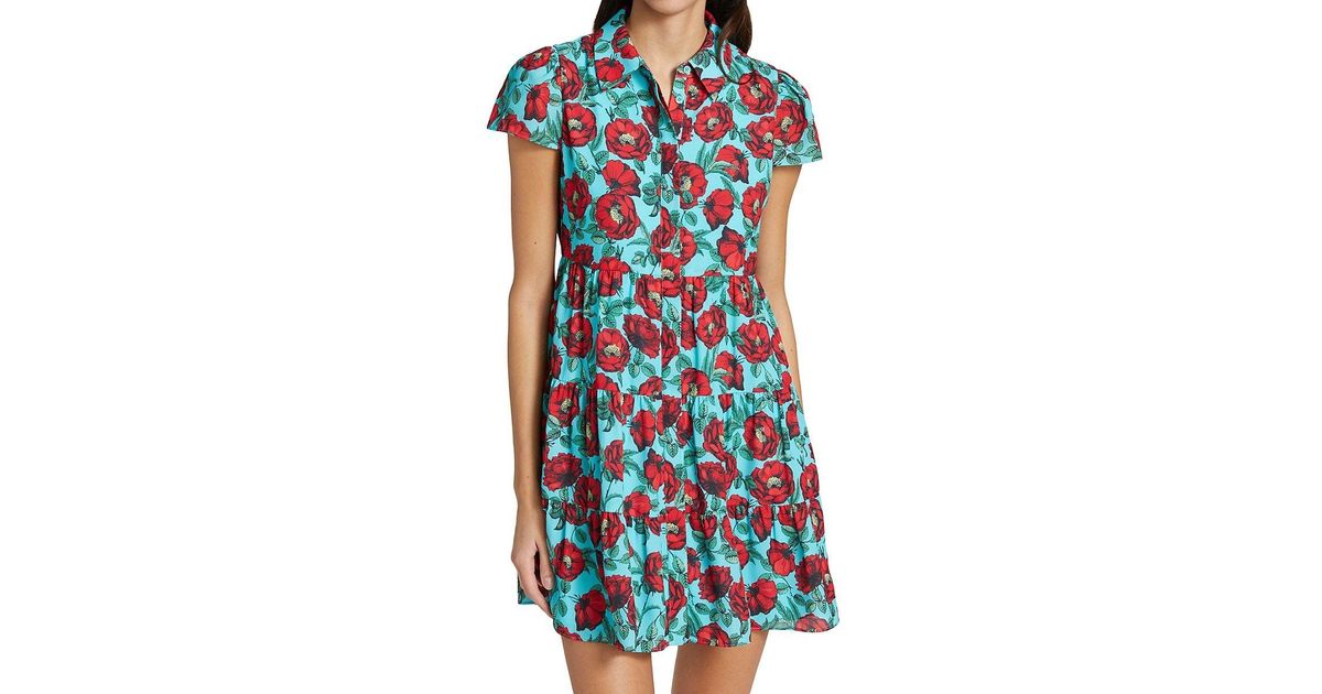 Alice + Olivia Alice + Olivia Meeko Tiered Floral Shirtdress in Blue Lyst