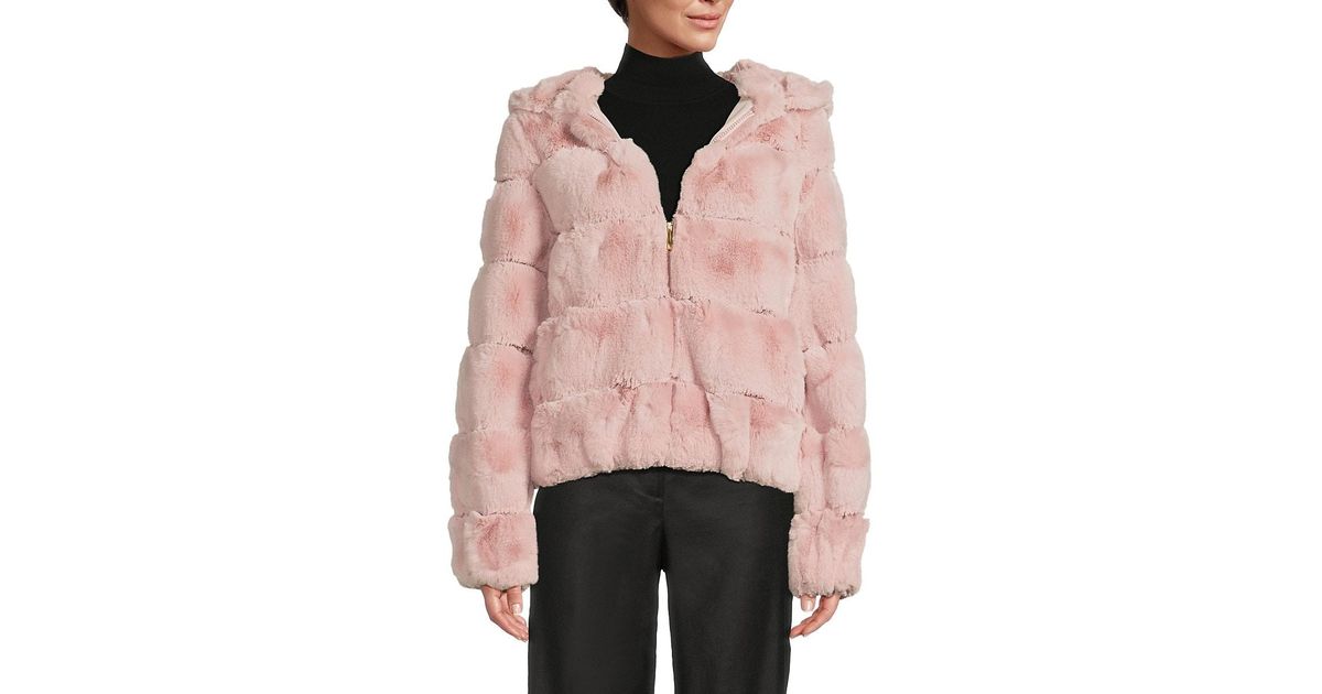 BCBGMAXAZRIA Missy Faux Fur Hooded Jacket in Pink | Lyst