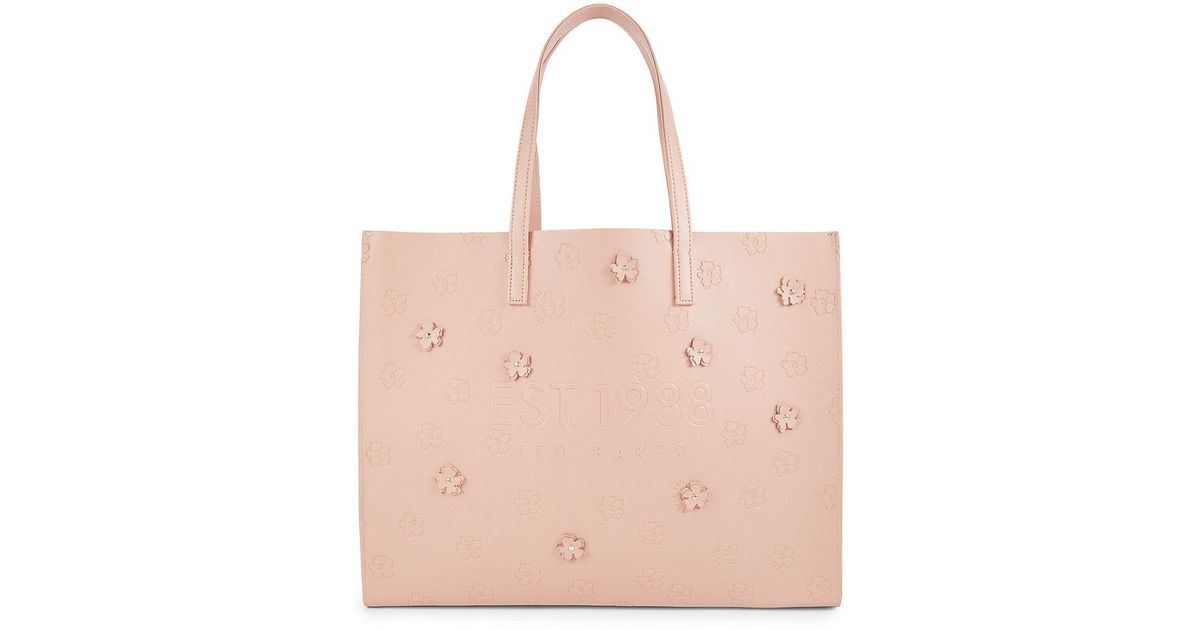 Ted Baker Floral Appliqué Leather Tote in Pink | Lyst