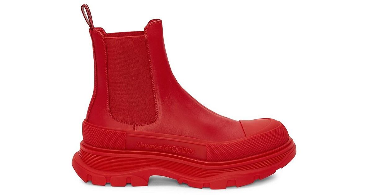 Alexander McQueen Leather Tread Slick Chelsea Boots in Red for Men | Lyst