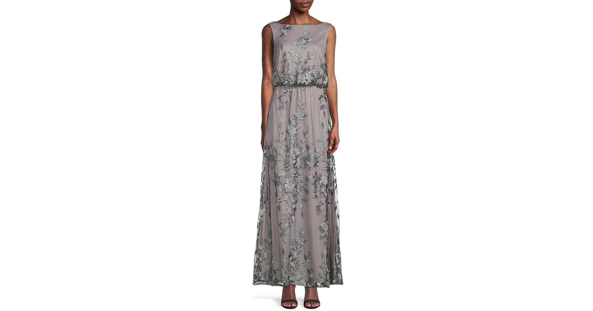 JS Collections Aveline Floral Embroidery Blouson Gown in Gray | Lyst