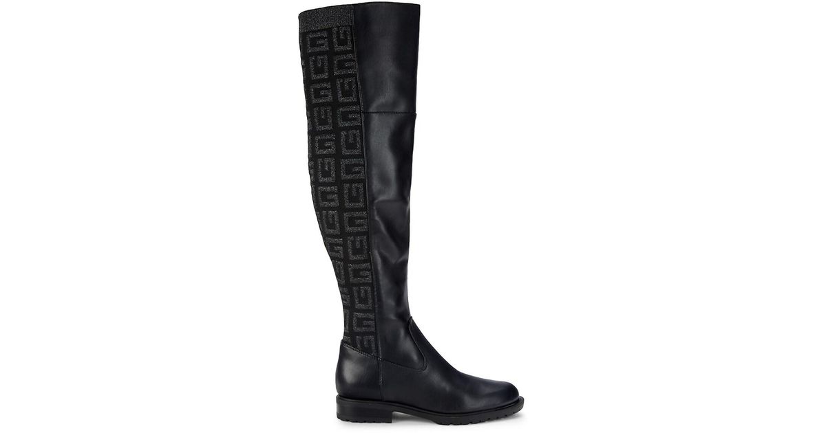 Guess Synthetic Logo Overtheknee Boots in Black Lyst