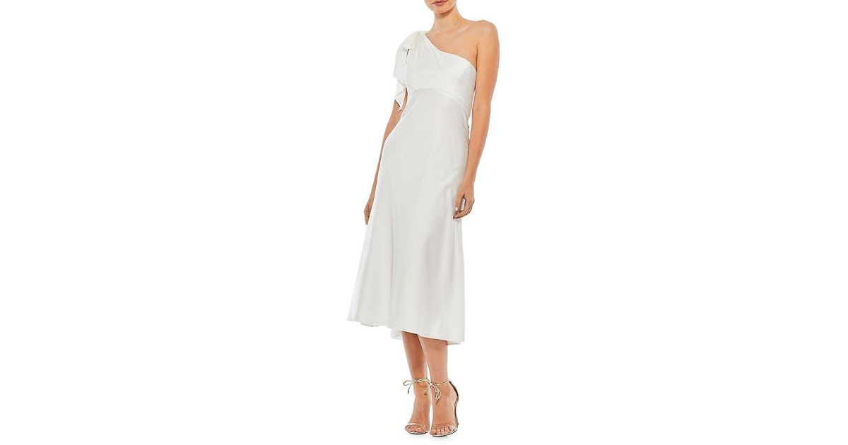Mac Duggal Ieena Satin One Shoulder Midi Dress in White | Lyst