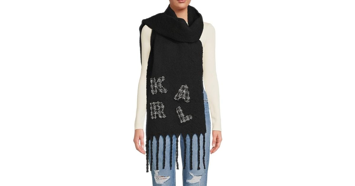Karl Lagerfeld Tweed Karl Appliqué Scarf in Black Lyst UK