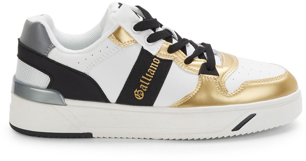 John Galliano Logo Leather Sneakers in White Gold (White) | Lyst