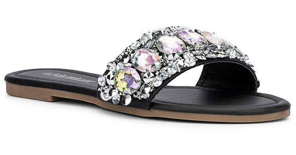 Olivia Miller Embellished Flat Sandals in Black Lyst
