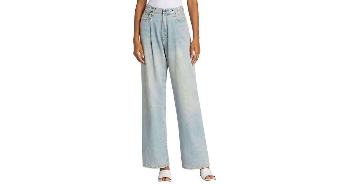 R13 Damon Pleated Wide Leg Jeans in Blue Lyst