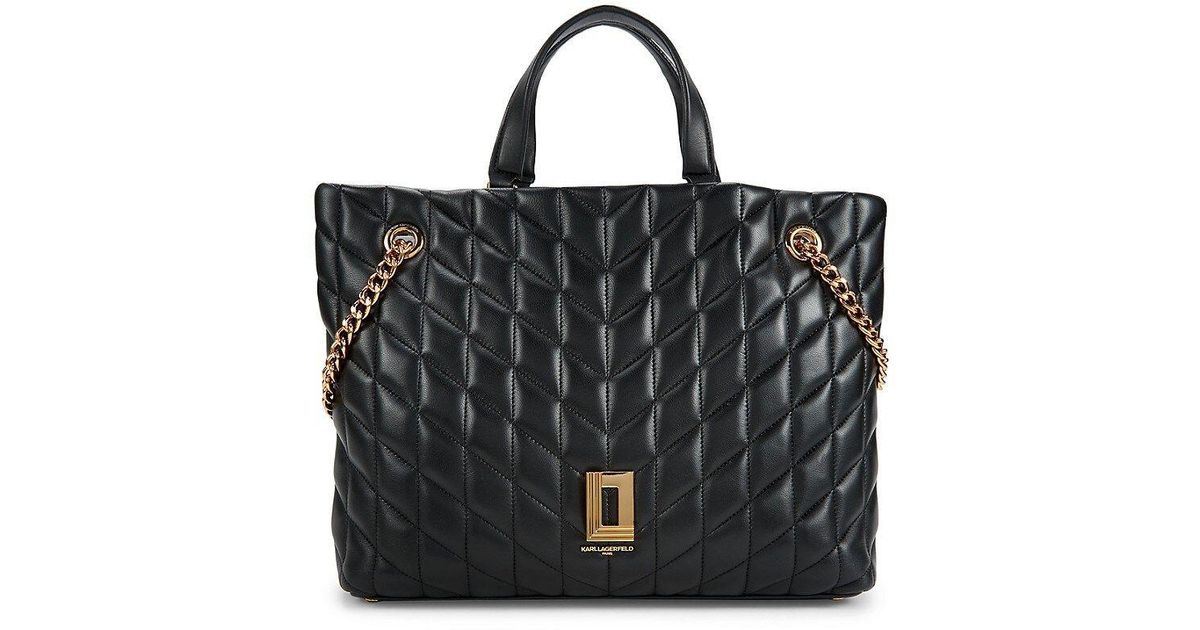 Karl Lagerfeld Lafayette Quilted Leather Tote in Black | Lyst