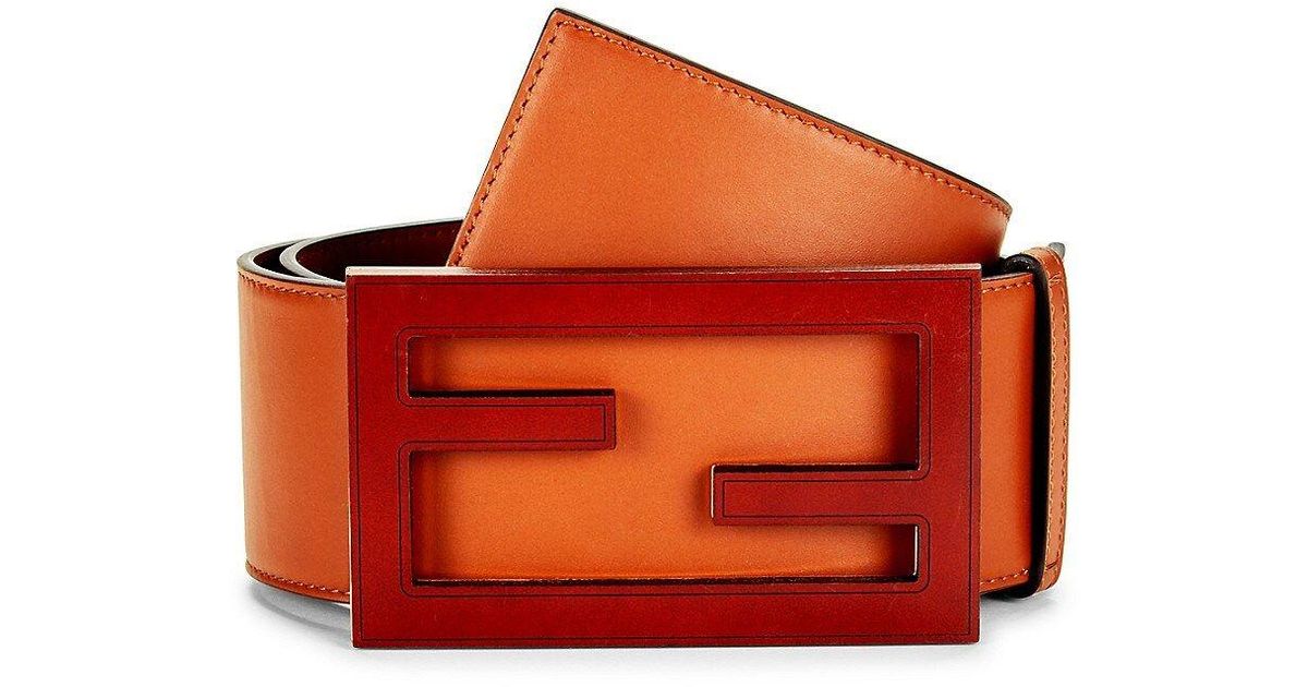 Fendi Logo Slide Buckle Leather Belt in Orange Lyst