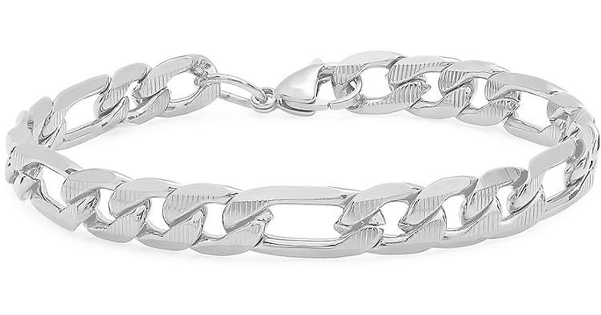 Anthony Jacobs Stainless Steel Figaro Chain Bracelet in Natural for Men