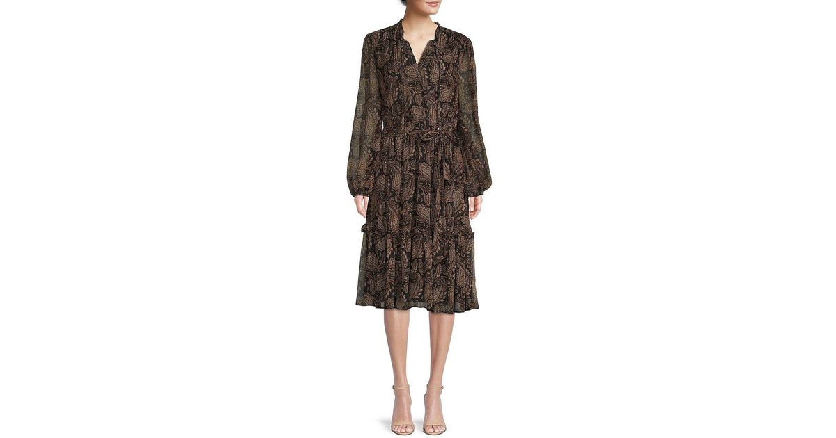 Tommy Hilfiger Paisley Print Chiffon Peasant Dress in Brown Lyst UK