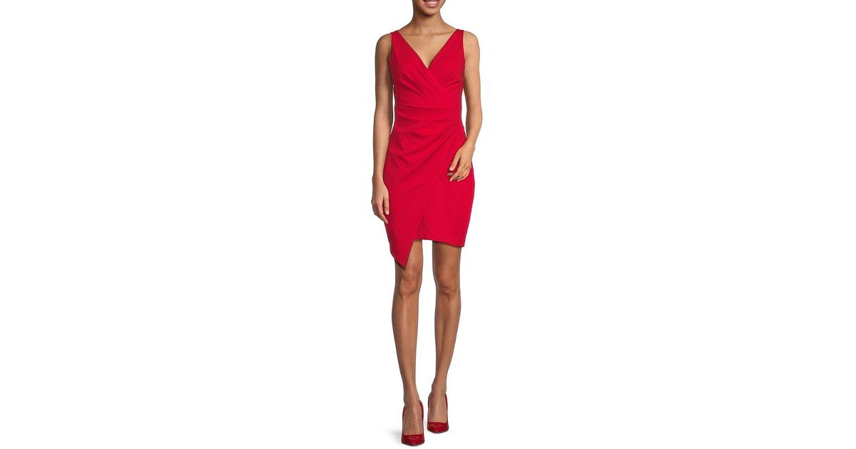 Red sleeveless wrap sales dress