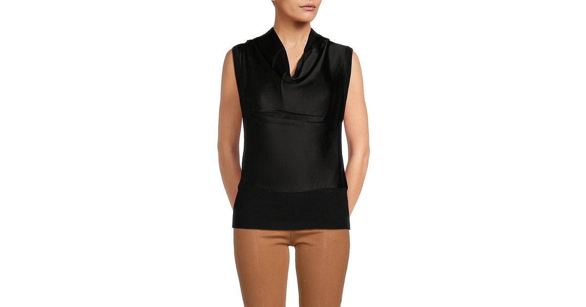 Veronica Beard Edesse Cowlneck Merino Wool Top in Black