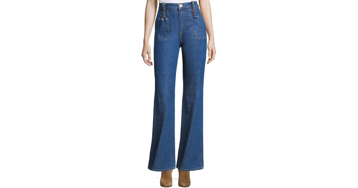See By Chloé Denim Braided Wide-leg Jeans in Washed Indigo (Blue 