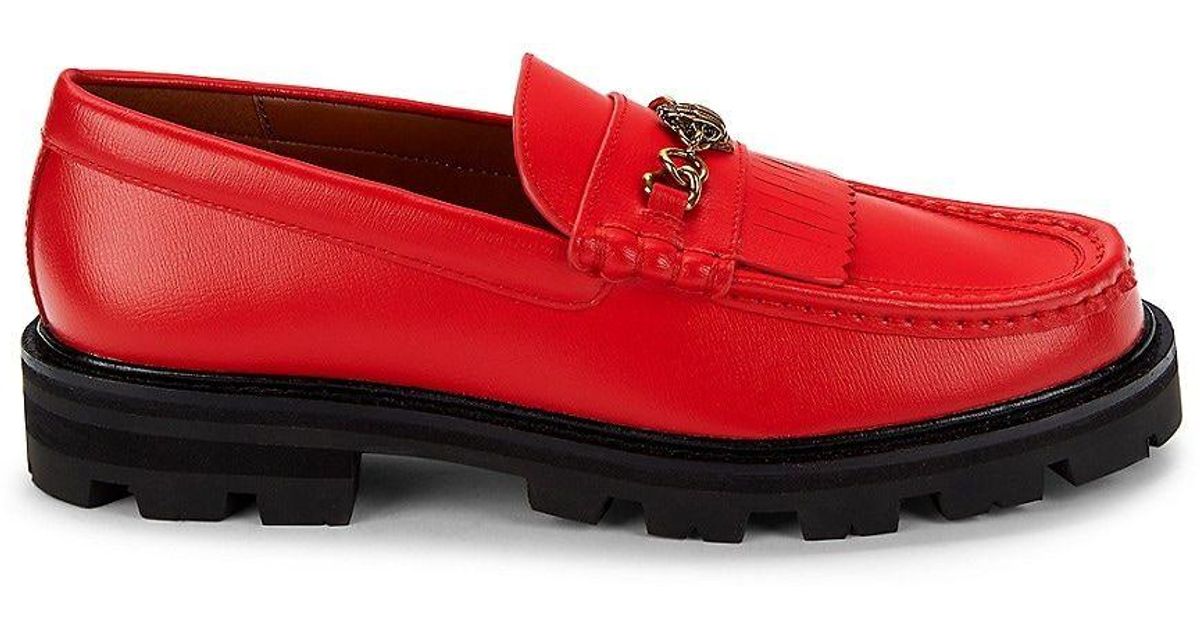 Kurt Geiger Carnaby Leather Chunky Loafers in Red | Lyst