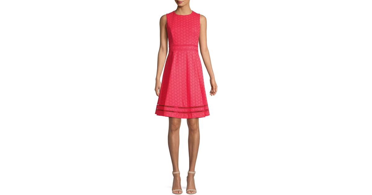 calvin klein eyelet fit & flare midi dress
