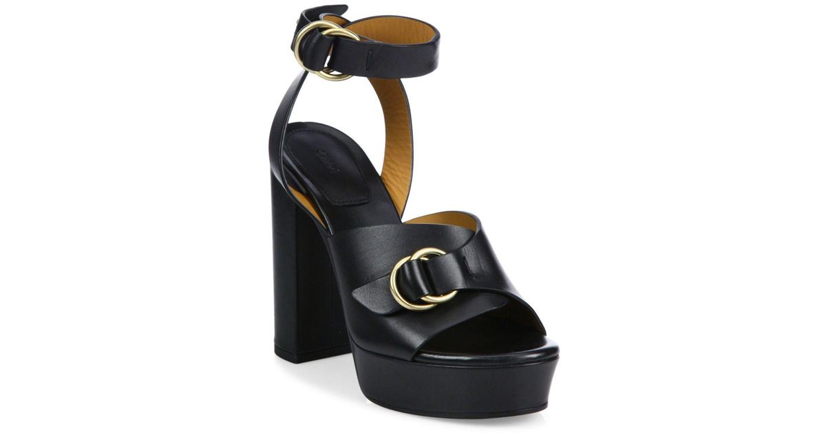 black platform leather sandals