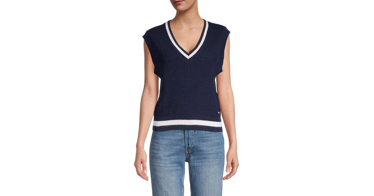 Womens Clothing Jumpers and knitwear Sleeveless jumpers Buffalo David Bitton Cotton Annie Chain-knit Vest in Blue 