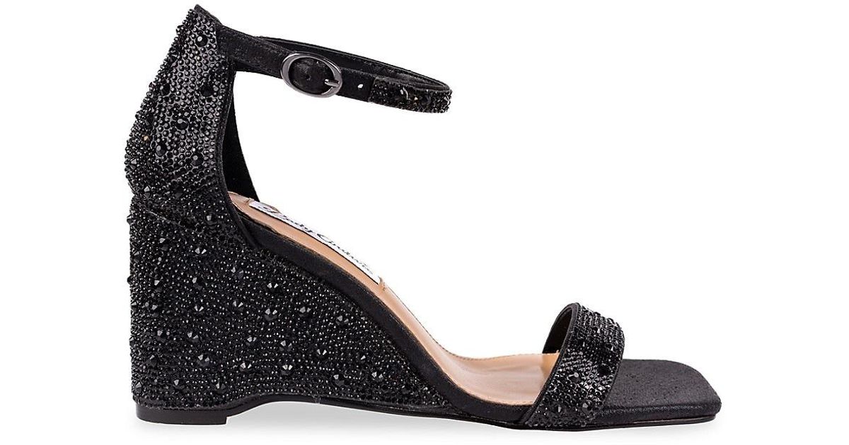 Lady Couture Kloe Rhinestone Embellished Wedge Sandals in Black | Lyst UK