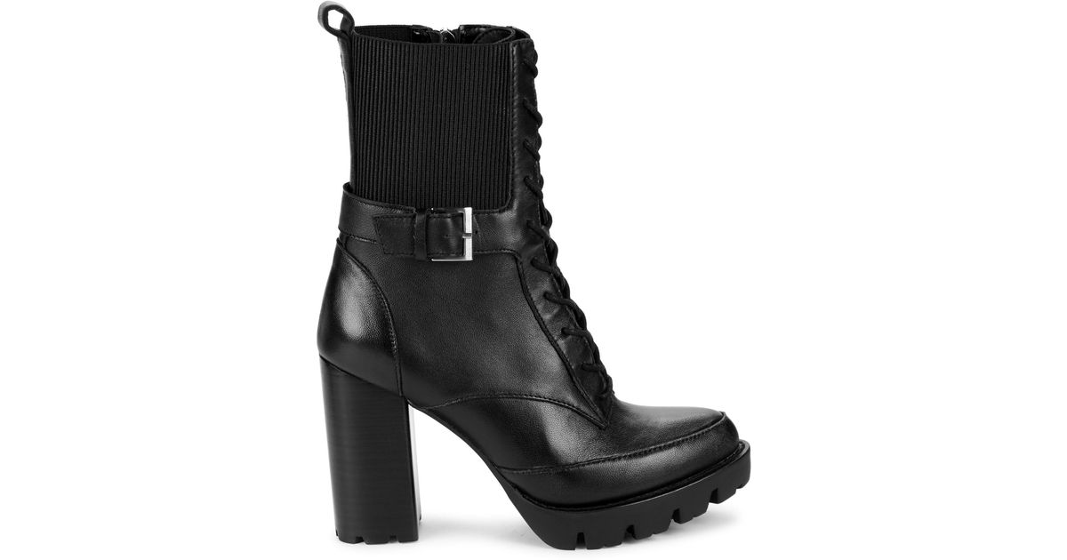 Charles David Gimmick Leather Stack-heel Combat Boots in Black