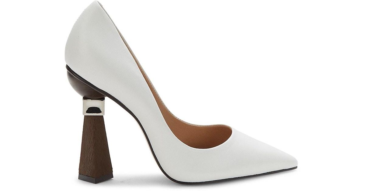 Saks Fifth Avenue Triangle Heel Leather Pumps in White Lyst UK