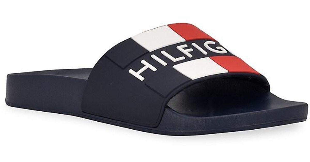 Tommy Hilfiger Deshi Logo Slides in Blue | Lyst