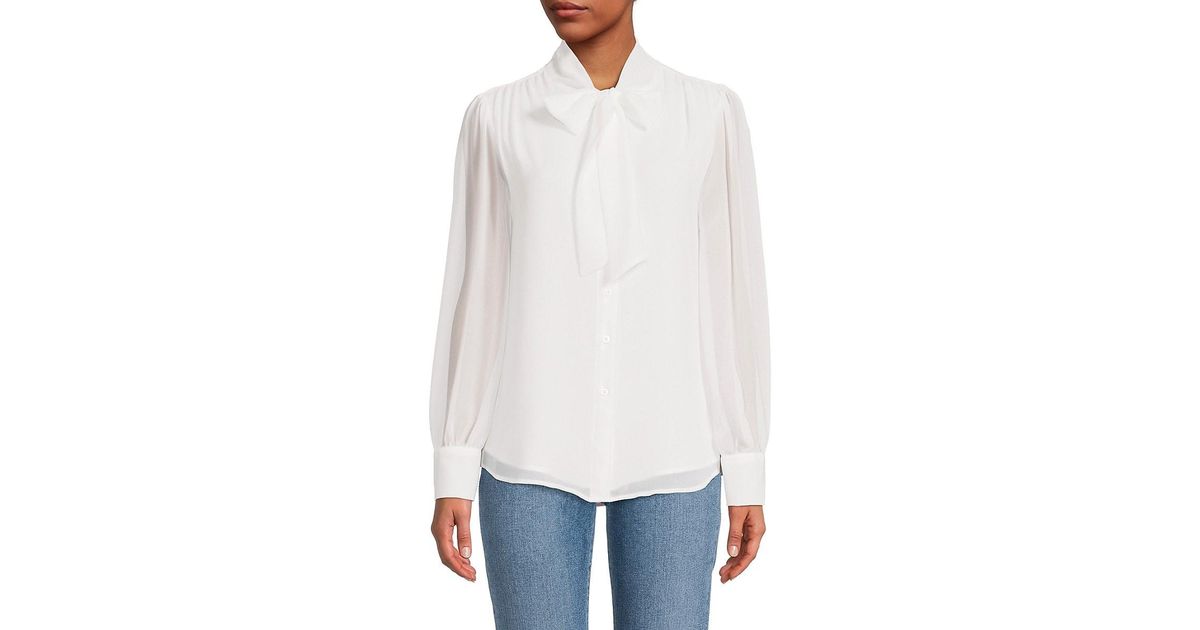 Calvin Klein Synthetic Pussycat Bow Blouse in White | Lyst Canada