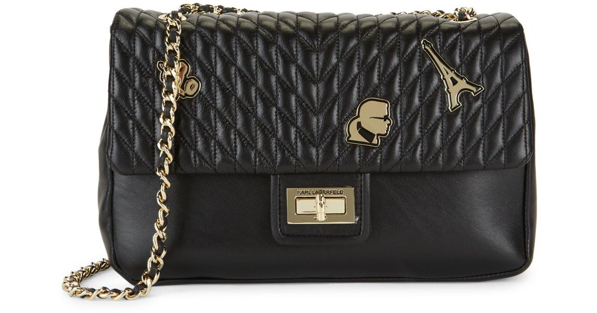 Karl Lagerfeld Agyness Quilted Leather Shoulder Bag in Black Lyst