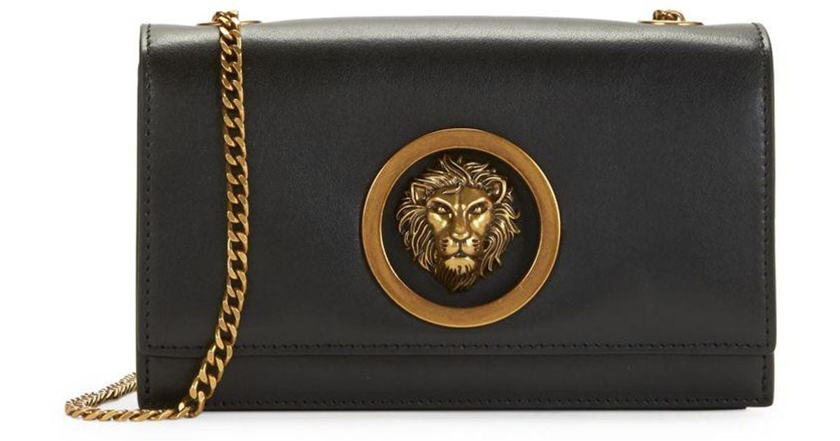 Versus Lion Logo Leather Shoulder Bag in Black