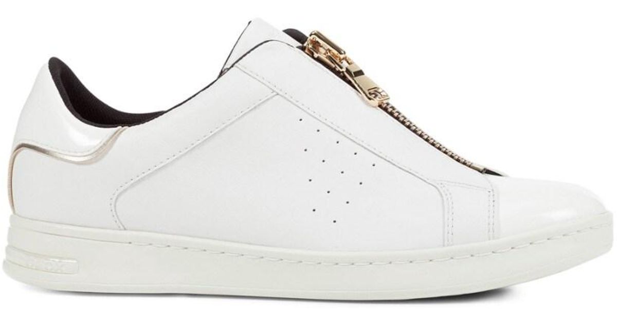 Geox Leather Women's Jaysen Front-zip Sneakers - White - Size 35 (5) | Lyst