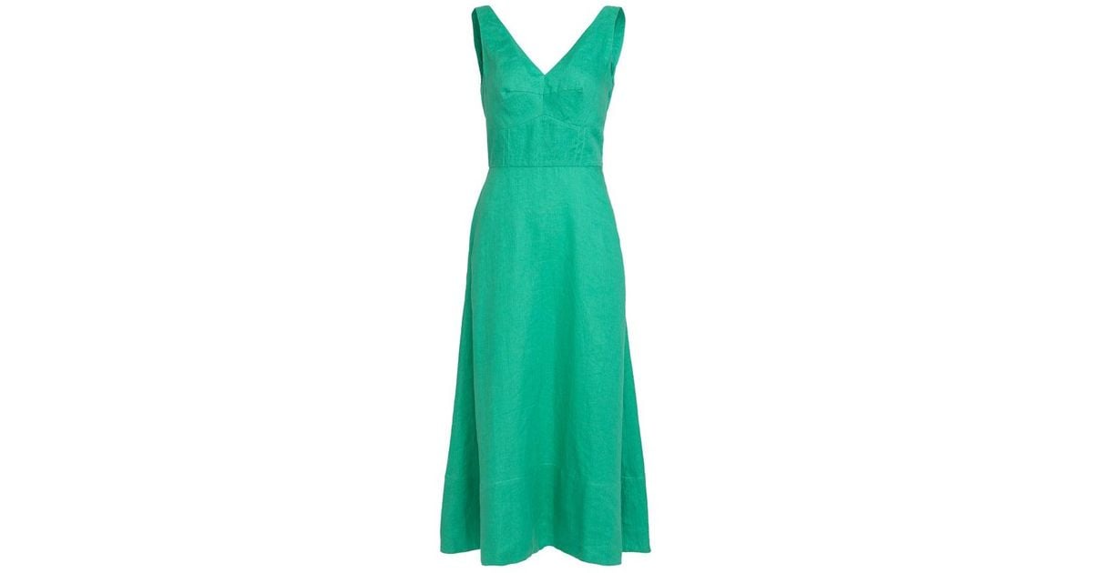 Saloni Linen Rachel Cutout Bow Dress in Washed Green (Green) | Lyst