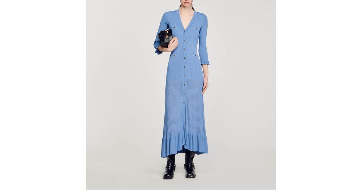 Robe longue en maille Sandro en coloris Bleu Lyst