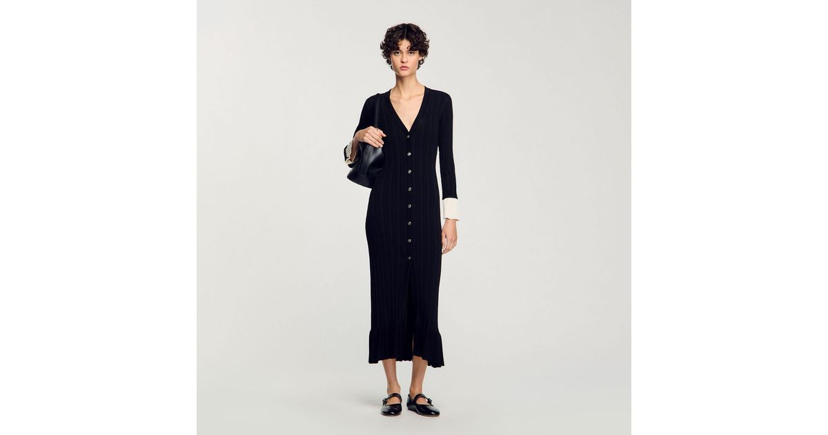 sandro two tone knit maxi dress Sandro Long two tone Tricot midi dress - Black