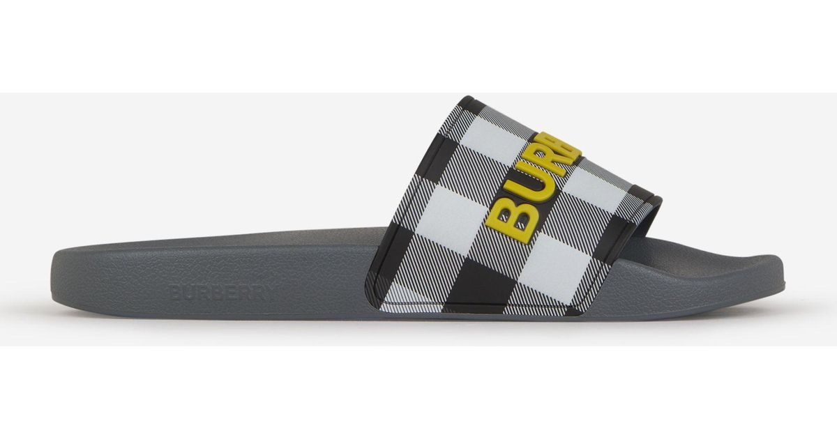 Burberry Checked Logo Sandals in White for Men | Lyst