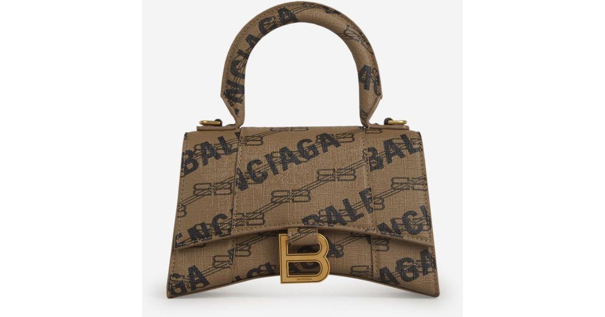 BALENCIAGA: Hourglass s bag in crocodile print leather - Beige