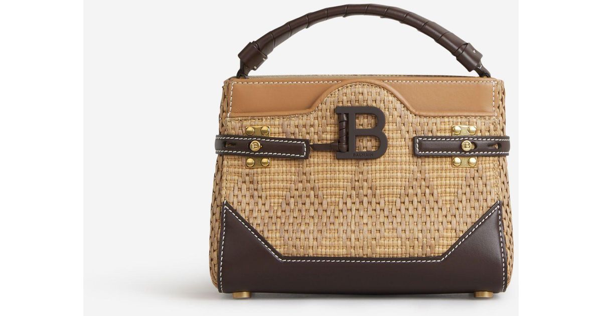 Balmain B-buzz 22 Raffia Bag in Natural | Lyst
