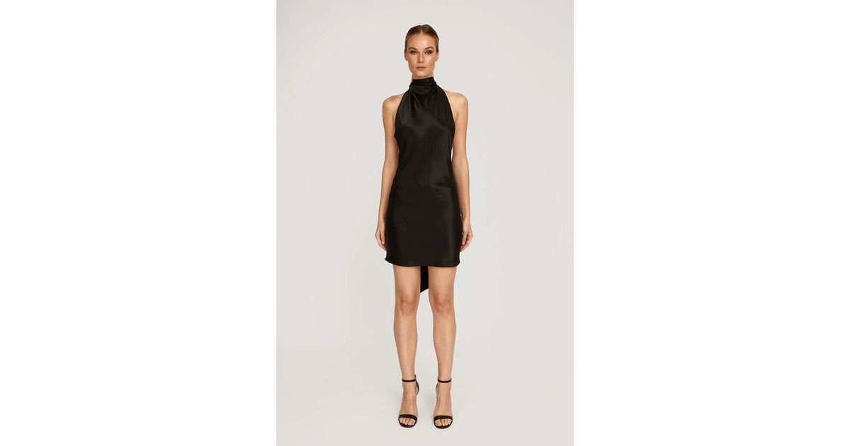SAU LEE Penny Backless Satin Mini Dress in Black