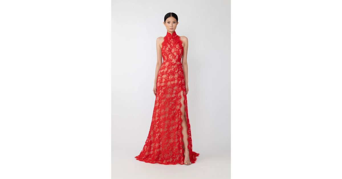 SAU LEE Reese Lace Gown in Red | Lyst UK