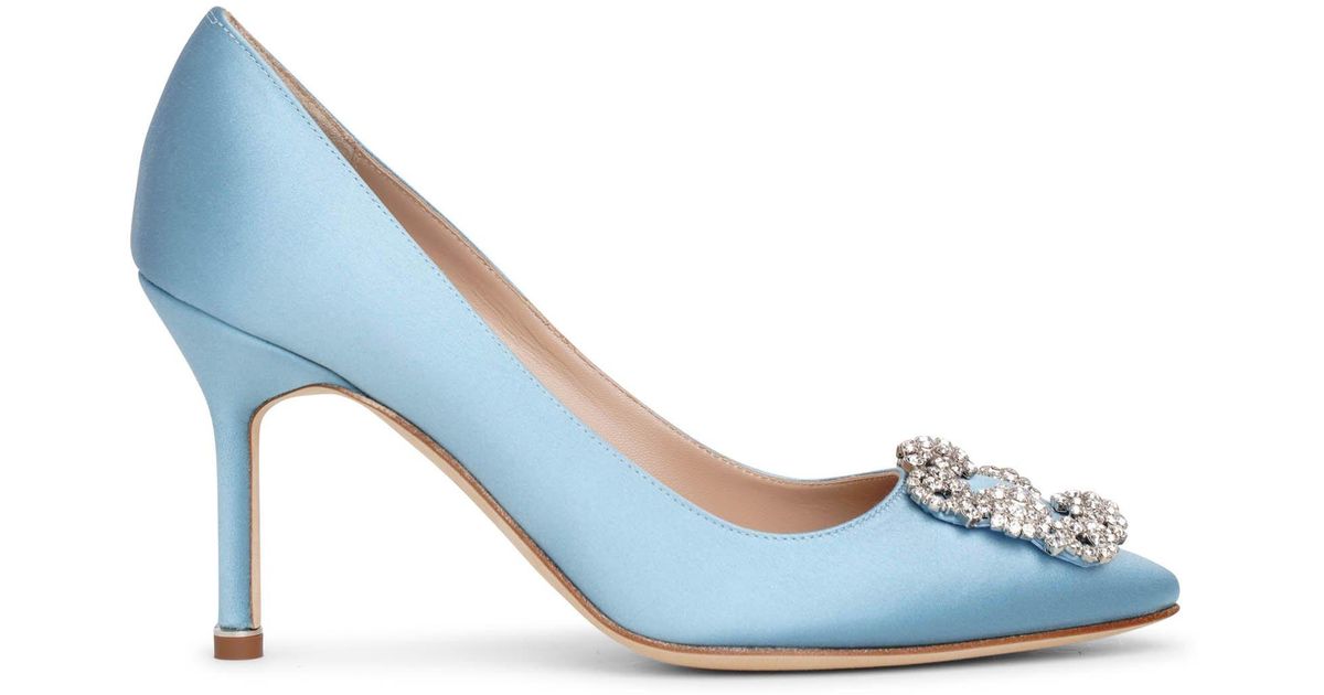 Manolo Blahnik Hangisi 90 Light Blue Satin Pumps - Lyst