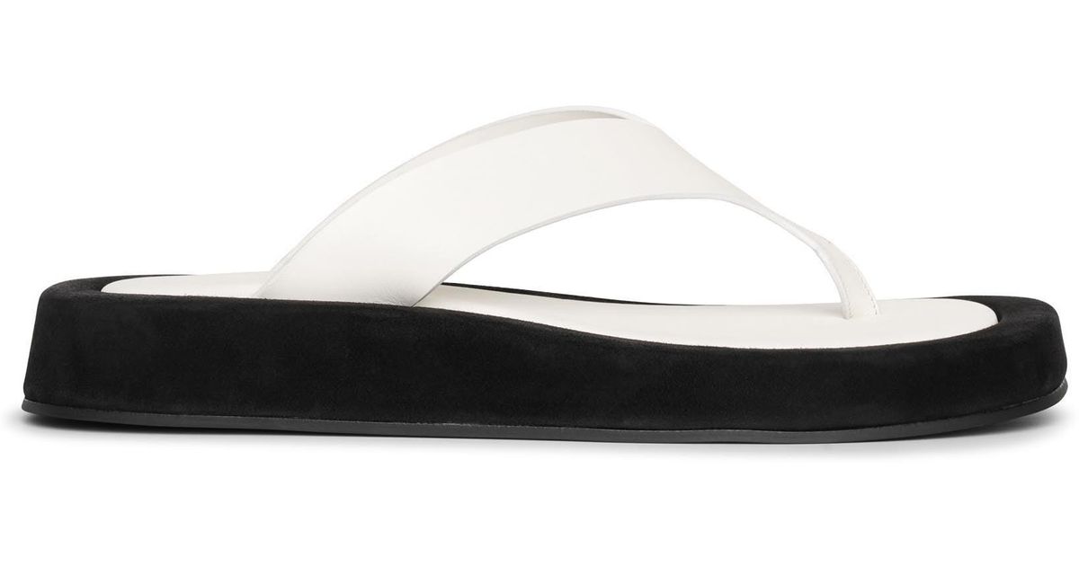 the row ginza leather and suede platform flip flops