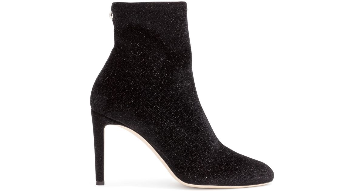 Giuseppe Zanotti Celeste 90 Black Glitter Velvet Stretch Booties Lyst