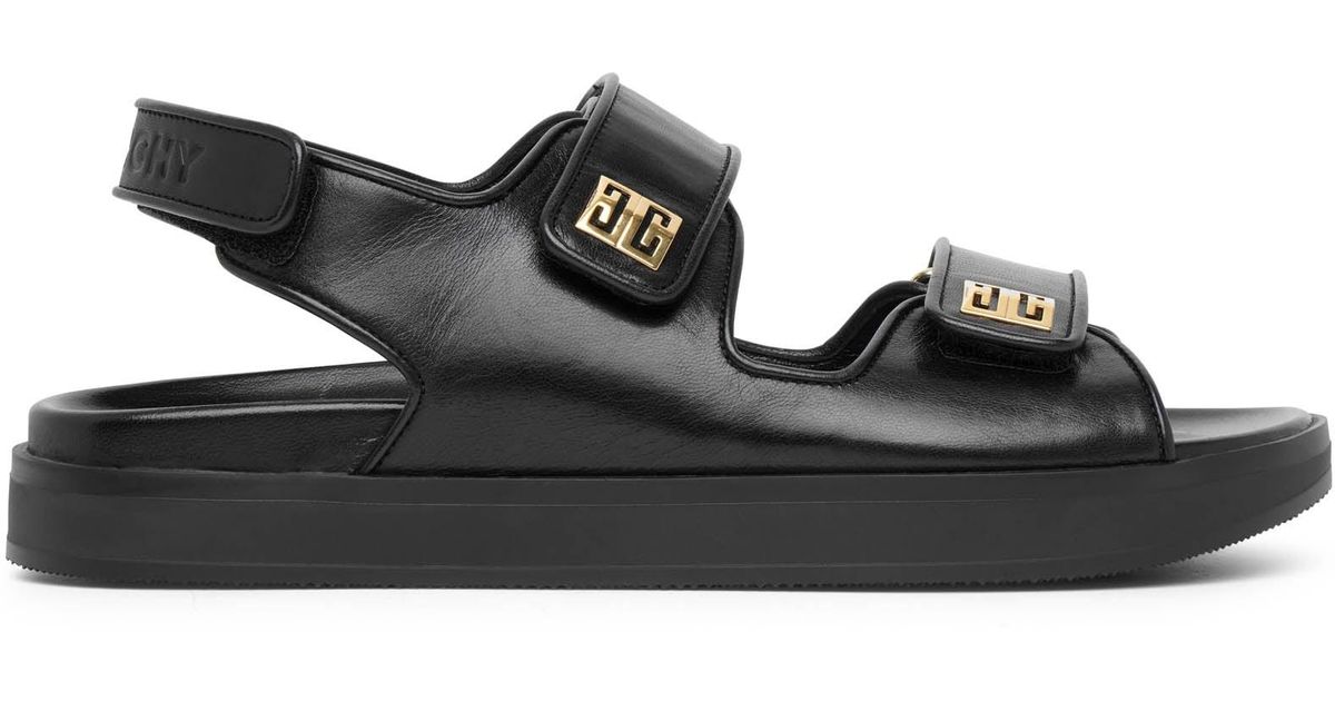 Givenchy 4g Strap Flat Black Leather Sandals | Lyst